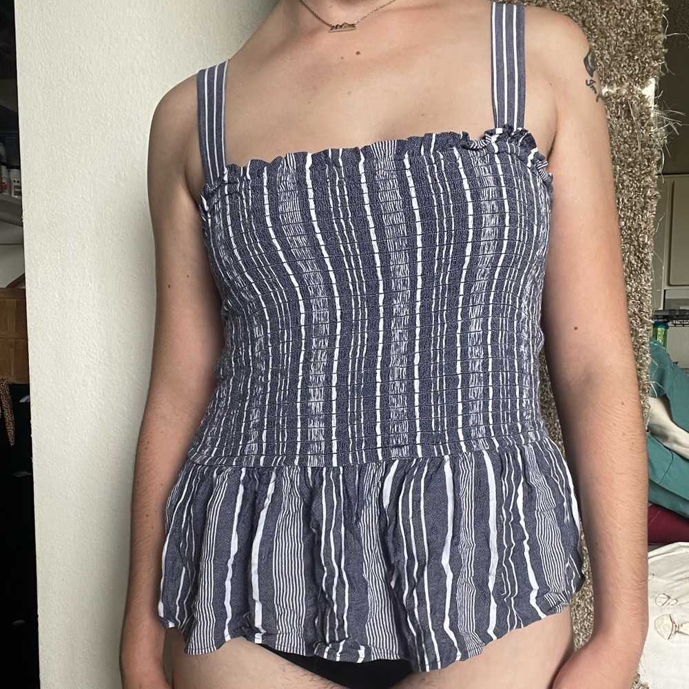 Loft Tank Stripped Top with Ruffle